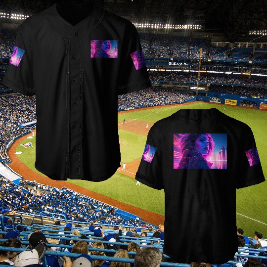 Synthwave Girl - Futuristic Design neon colors Baseball Jerseys