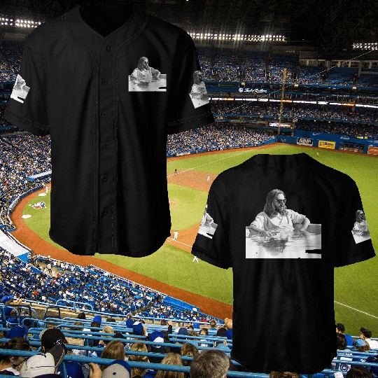 Jesus with sunglasses relaxing in a swimming pool Baseball Jerseys