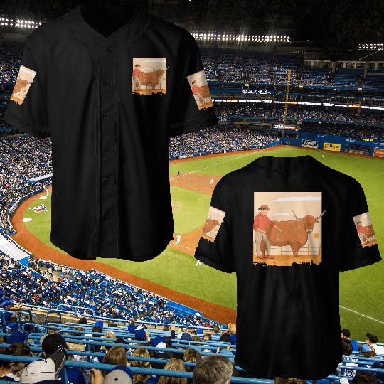 Farmer With Highland Cow Baseball Jerseys