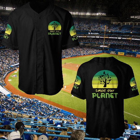 Save Our Planet Retro Sunset Green Baseball Jerseys