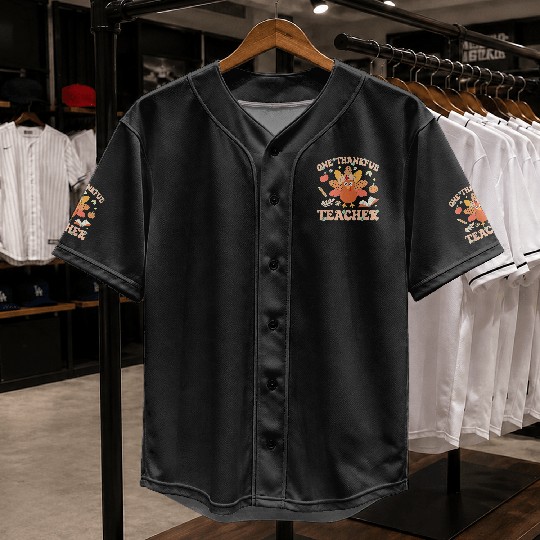 One Thankful Teacher Thanksgiving Baseball Jerseys