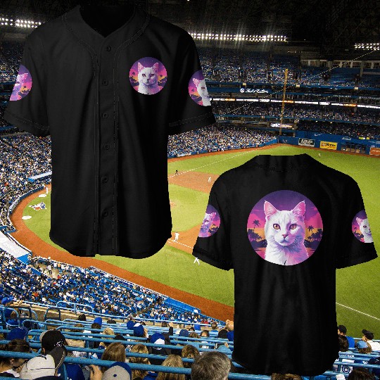 Synthwave White Cat 2 Baseball Jerseys