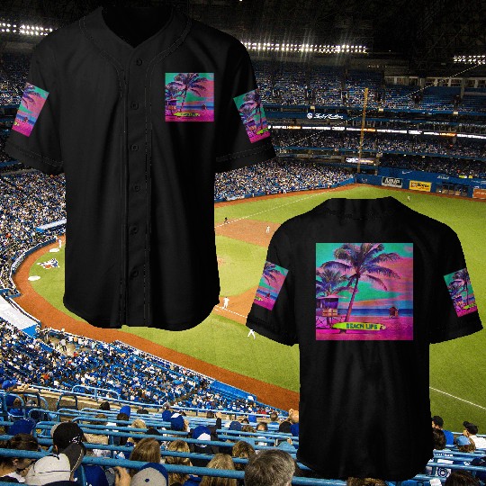 Neon Beach Life Scene 90's Vibes - Surfboard, Sand Baseball Jerseys