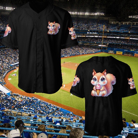 The cute squirrel is enjoying a colorful ice cream Baseball Jerseys