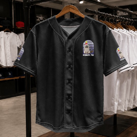 Meowzel Tov Hanukkah Black Cat Christmas Lights Baseball Jerseys