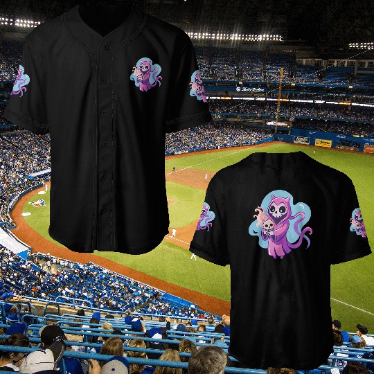skeletal figure, violet pink robe, lavender puppy Baseball Jerseys