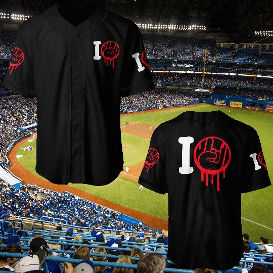 I Love Heavy Metal Hard Rock Music Graffiti Heart Baseball Jerseys