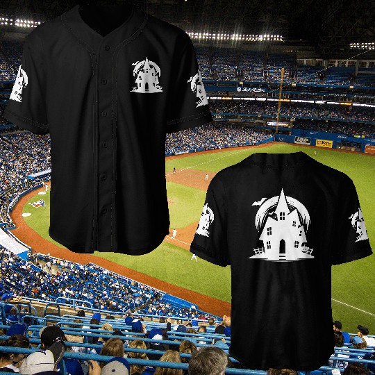Bat Full Moon Haunted House Halloween Tattoo Baseball Jerseys