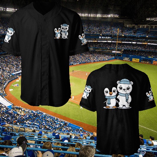 Happy Penguin and Polar Bear Best Friends Baseball Jerseys