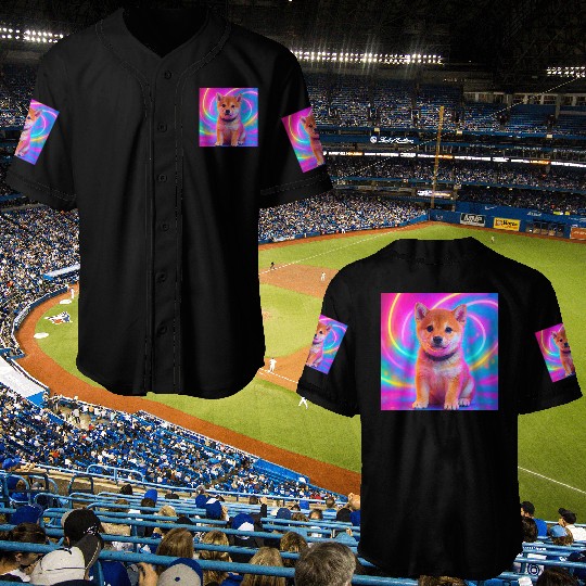 Neon Shiba Vibes – Kawaii Puppy Magic Baseball Jerseys