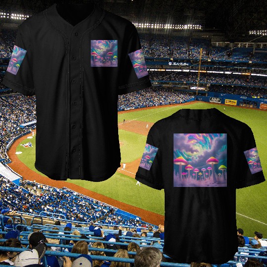 Neon Mushroom Forest – Psychedelic Minimalist Baseball Jerseys