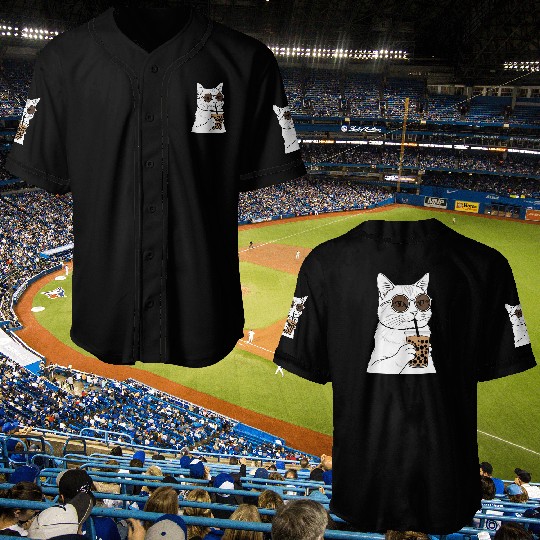 Cool Cat with Bubble Tea and Sunglasses Baseball Jerseys