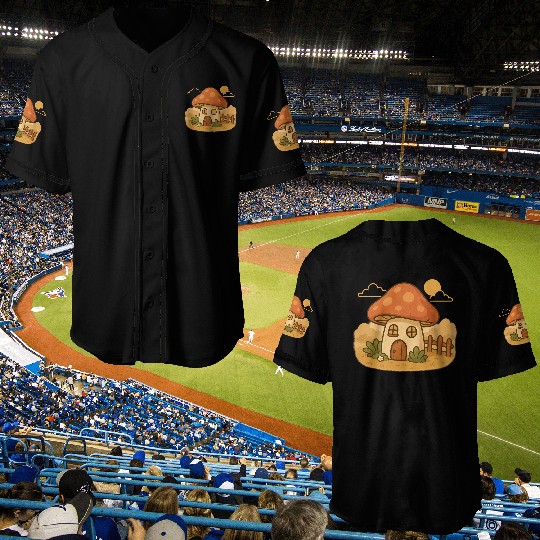Whimsical Mushroom House Design Baseball Jerseys