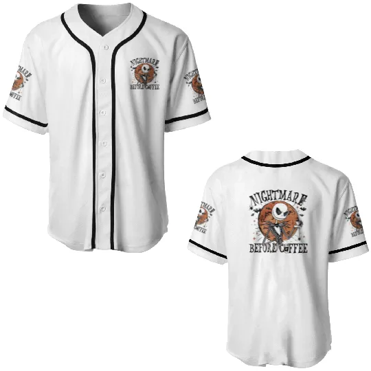 Jack Skellington Nightmare Before Coffee Baseball Jerseys, Disney Halloween Baseball Jerseys