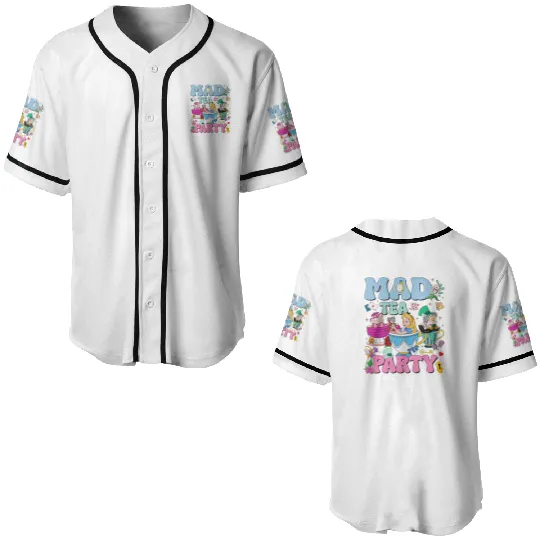 Vintage Mad Tea Party Disneyland Alice in Wonderland Baseball Jerseys, Floral Alice Mad Hatter