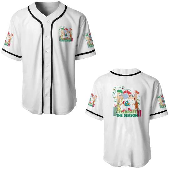 Disney Santa Phineas and Ferb Perry the Platypus Celebrate the Season Christmas Lights Baseball Jerseys