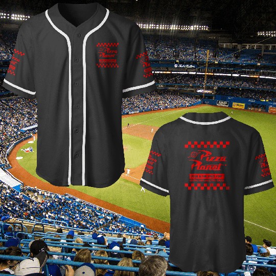 Disney Pixarss Toy Story Pizza Planetss Checkered Logo Raglan Baseball Tee Baseball Jerseys