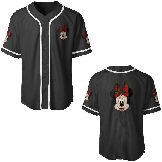 Womens Disney Mickey And Friends Christmas Minnie Mistletoe Bow VNeck Baseball Jerseys