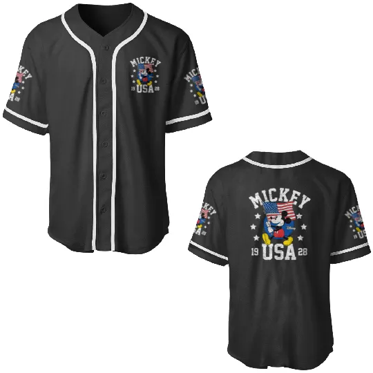 Disney - Mickey Waving Flag USA Baseball Jerseys