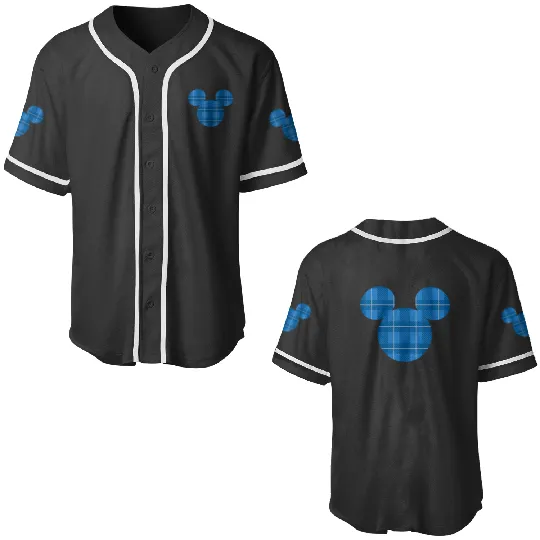 Disney Mickey Mouse Icon Blue Holiday Plaid Baseball Jerseys