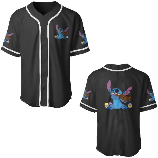Disney Stitch Eats Chocolate Bunny Easter Baseball Jerseys