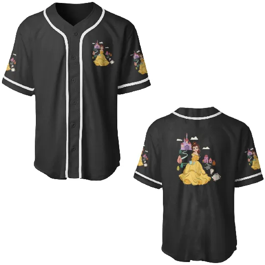 Disney Beauty and the Beast Belle & Mrs. Potts Floral Sketch Baseball Jerseys