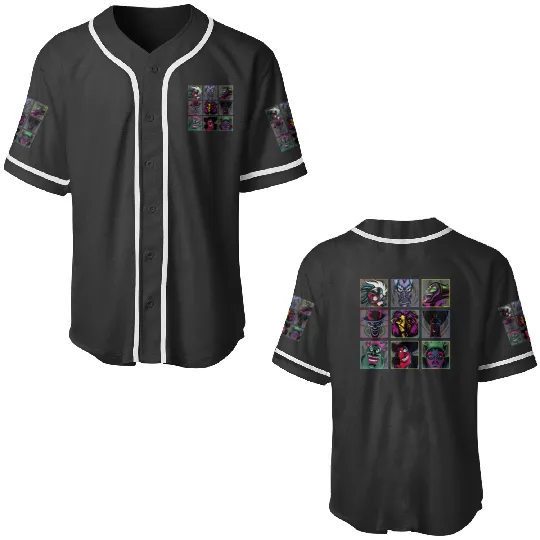 Disney Villains Colorful Neon Big Face Group Shot Panels Baseball Jerseys