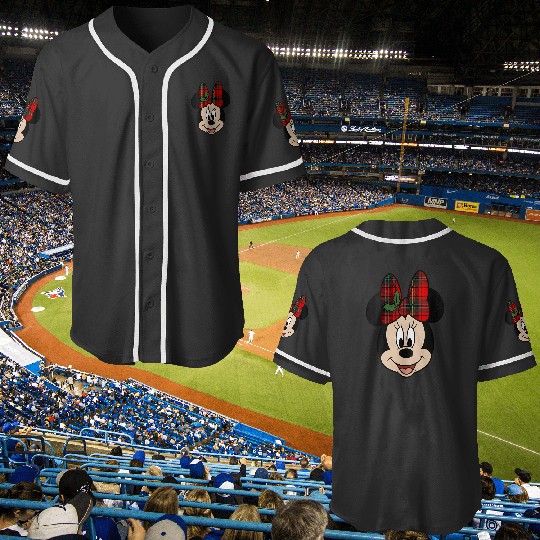Womens Disney Mickey And Friends Christmas Minnie Mistletoe Bow VNeck Baseball Jerseys
