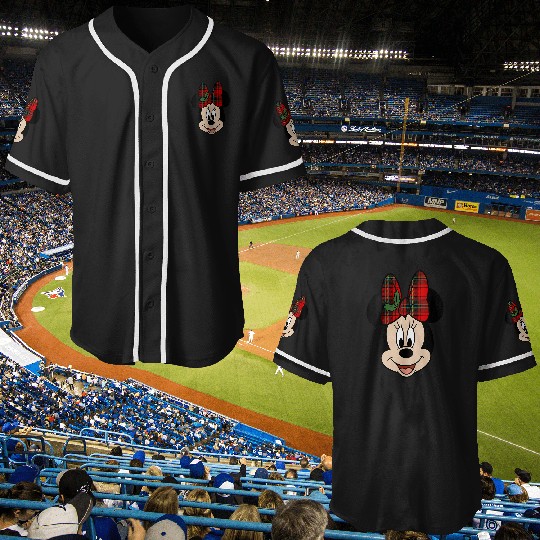 Womens Disney Mickey And Friends Christmas Minnie Mistletoe Bow VNeck Baseball Jerseys