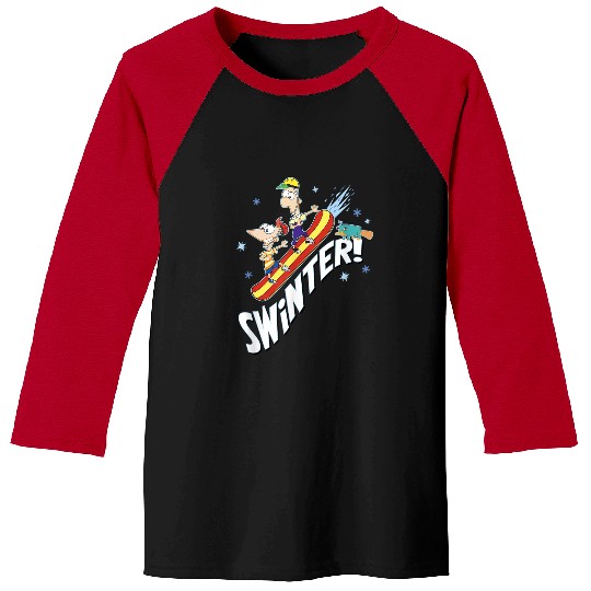 disneys Phineas And Ferb Swinter Snowboarding Shot Baseball Tees