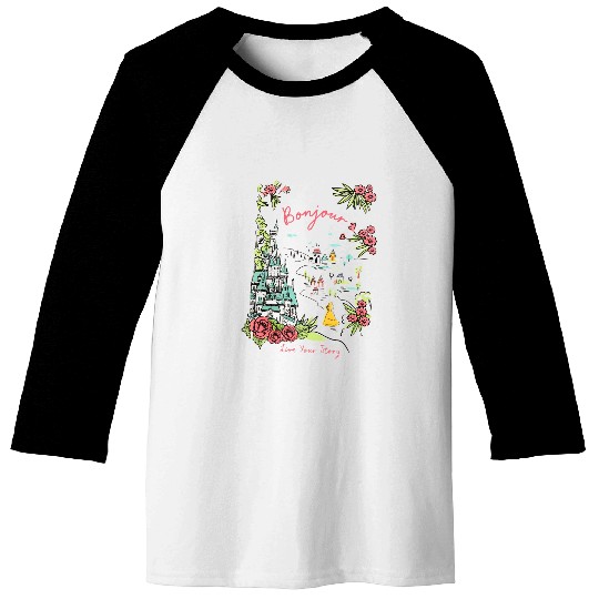 Disney Castle Belle Princess Bonjour Rose , Beauty and the Beast Floral Tee, Magic Kingdom Disneyland Family Holiday 2024 Trip Baseball Tees