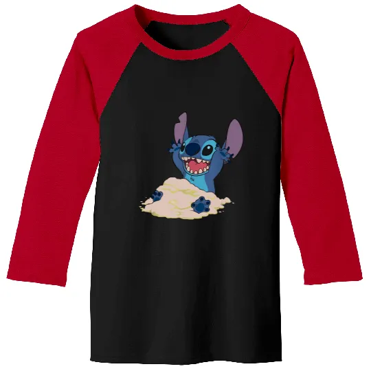 Stich Playing in Sand Disney Baseball Tees