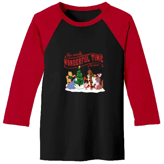 Retro Winnie Pooh And Friends Disney Christmas Baseball Tees | Winnie The Pooh Christmas Baseball Tees | Merry Christmas Party 2023 Baseball Tees | Disneyland