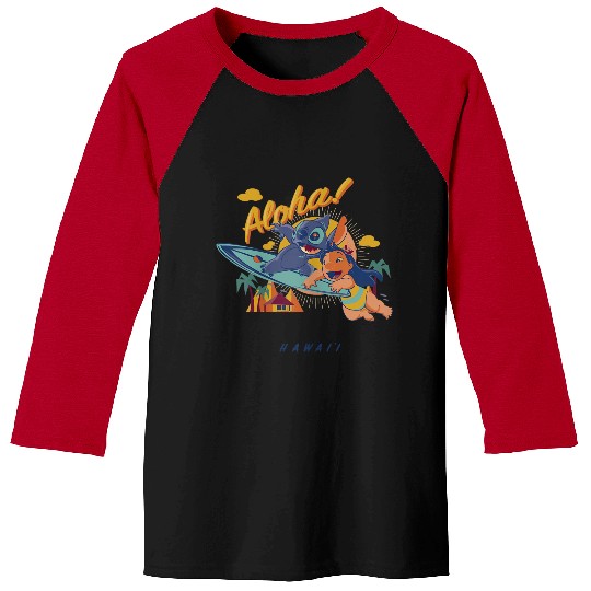 Disney Lilo Stitch Aloha Enjoying Summer Surfing Portrait Baseball Tees