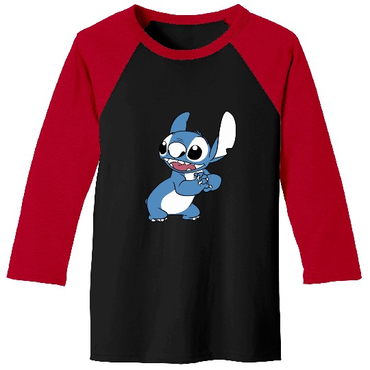 Disney Lilo Stitch Excited Cute Pose Big Chest Portrait Long Sleeve Baseball Tees