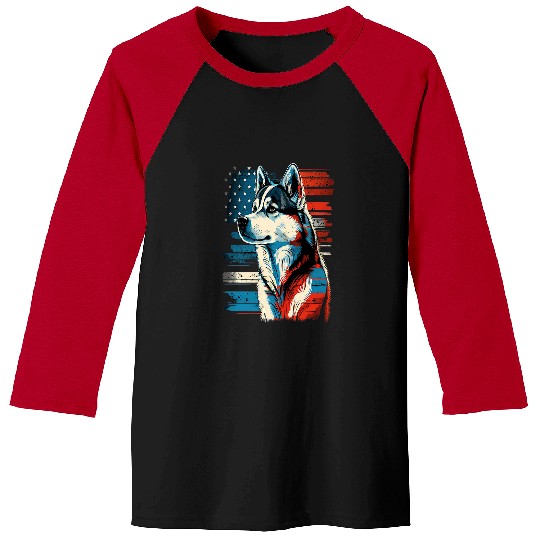 Dog Husky Memorial Day Siberian Husky American Flag USA 4th of July Baseball Tees