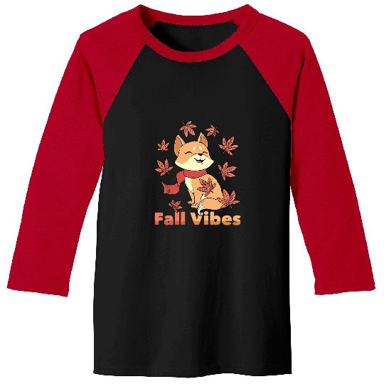 Fox Lover Fall Vibes Wildlife Fox Autumn Season Maple Leaves Baseball Tees