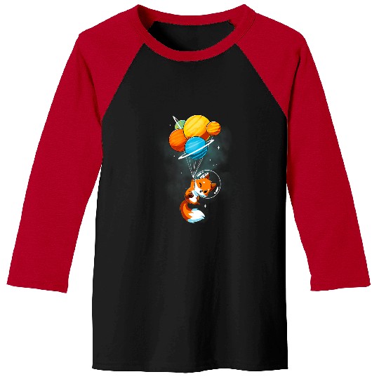 Astronauts Fox Astronaut Fox in Space Holding Planet Balloons Baseball Tees