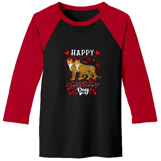 Cheetah Gift Happy Valentines Day Hearts Couple Cheetahs Zoo Animals Baseball Tees