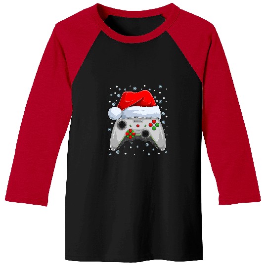 Christmas Video Game Controller Santa xmass Gaming Kids Boys Baseball Tees