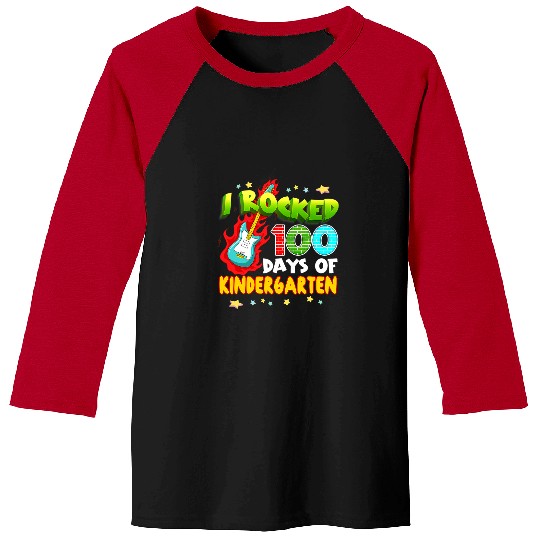 Guitarist I Rocked 100 Days Of Kindergarten 100th Day School Guitar 2 Guitar Baseball Tees