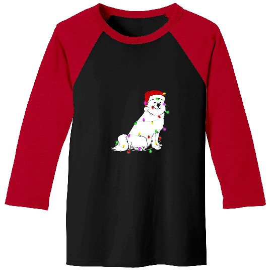 Dog Samoyed Christmas Santa Dog Tree Christmas Lights Xmas Baseball Tees