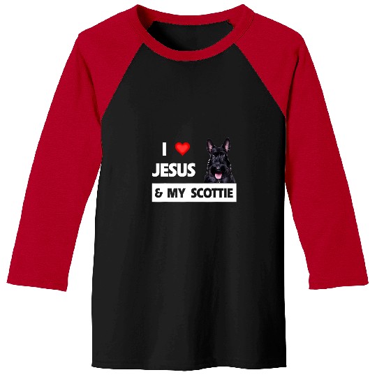 Christian I Love Jesus and My Scottie Dog Mom Dad Scottish Terrier 3 Christ Baseball Tees