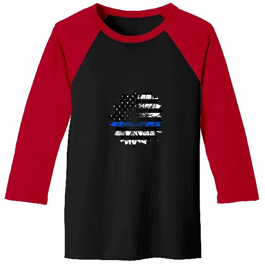 Cute Blue Line Sunflower Police Sunflower Law Enforcement Baseball Tees