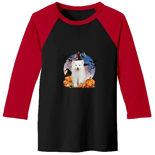 Dog Samoyed Halloween Samoyed Jack O Lantern Pumpkin Moon 50 Baseball Tees