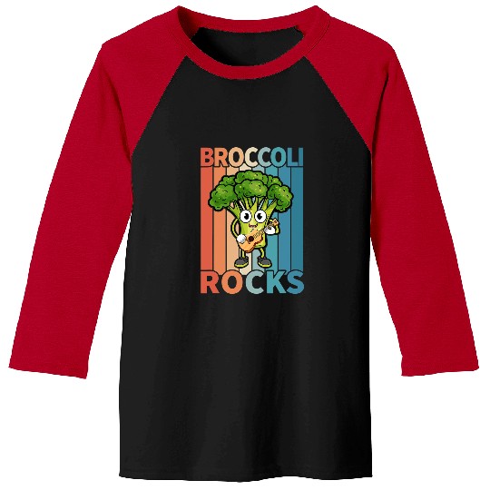 Guitarist Broccoli Rock Retro Rock Guitarist Vegan Broccoli Lover Guitar Baseball Tees