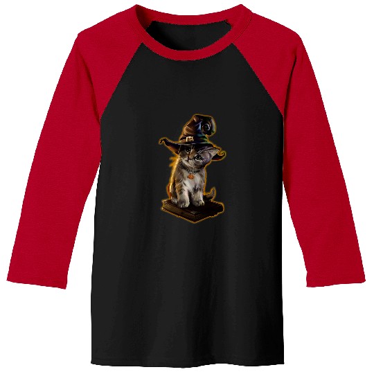 Cute Cat Kitten Witch Halloween Spell Book Lover Baseball Tees