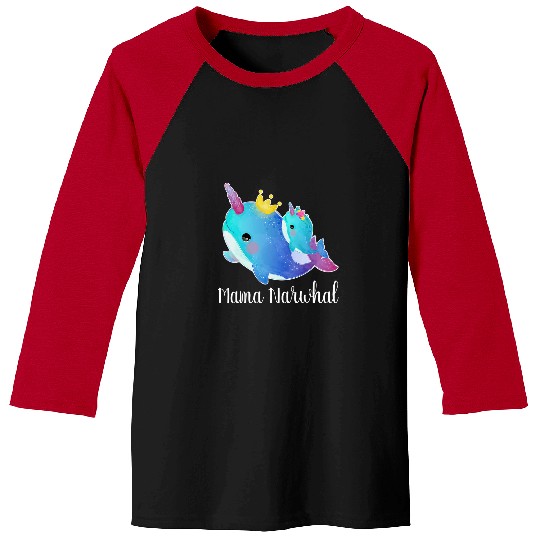 Funny Narwhal Mama Marwhal Womens Cute Sea Unicorn Baseball Tees