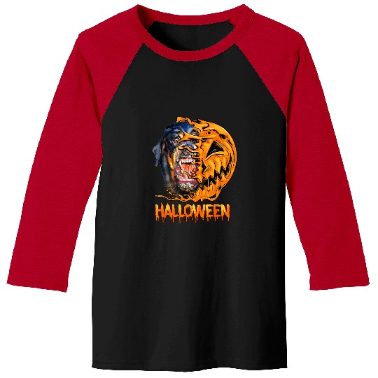 Dog Rottweiler Halloween Pumpkin Skeletons Scary Spooky Season 120 Baseball Tees