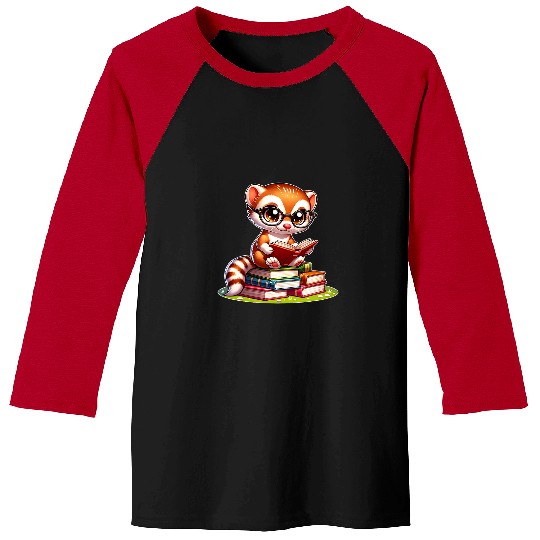 Funny japanese weasel reading Bookworm Book Lovers Baseball Tees